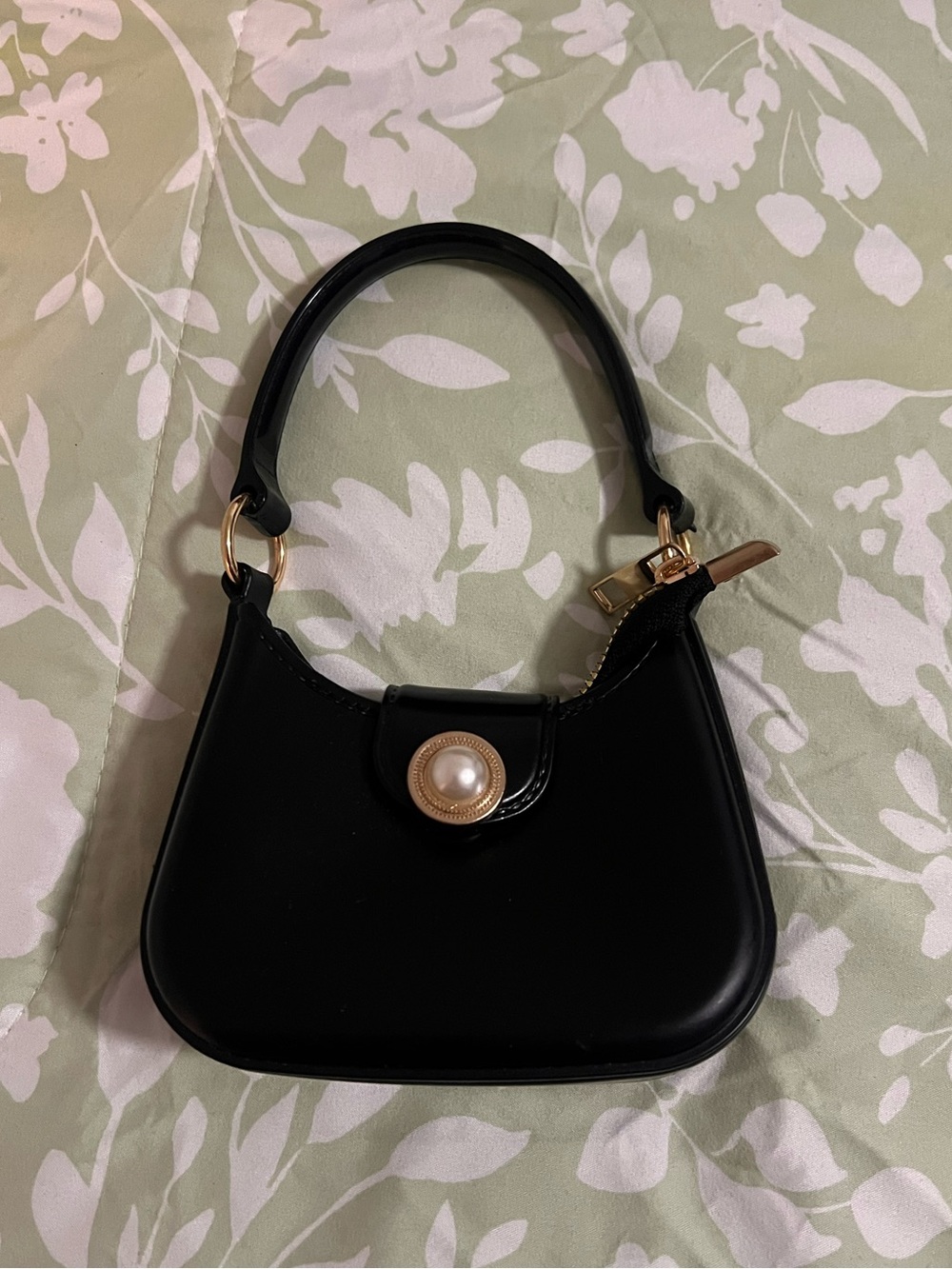 Black Pearl-Accent Mini Shoulder Bag - Women